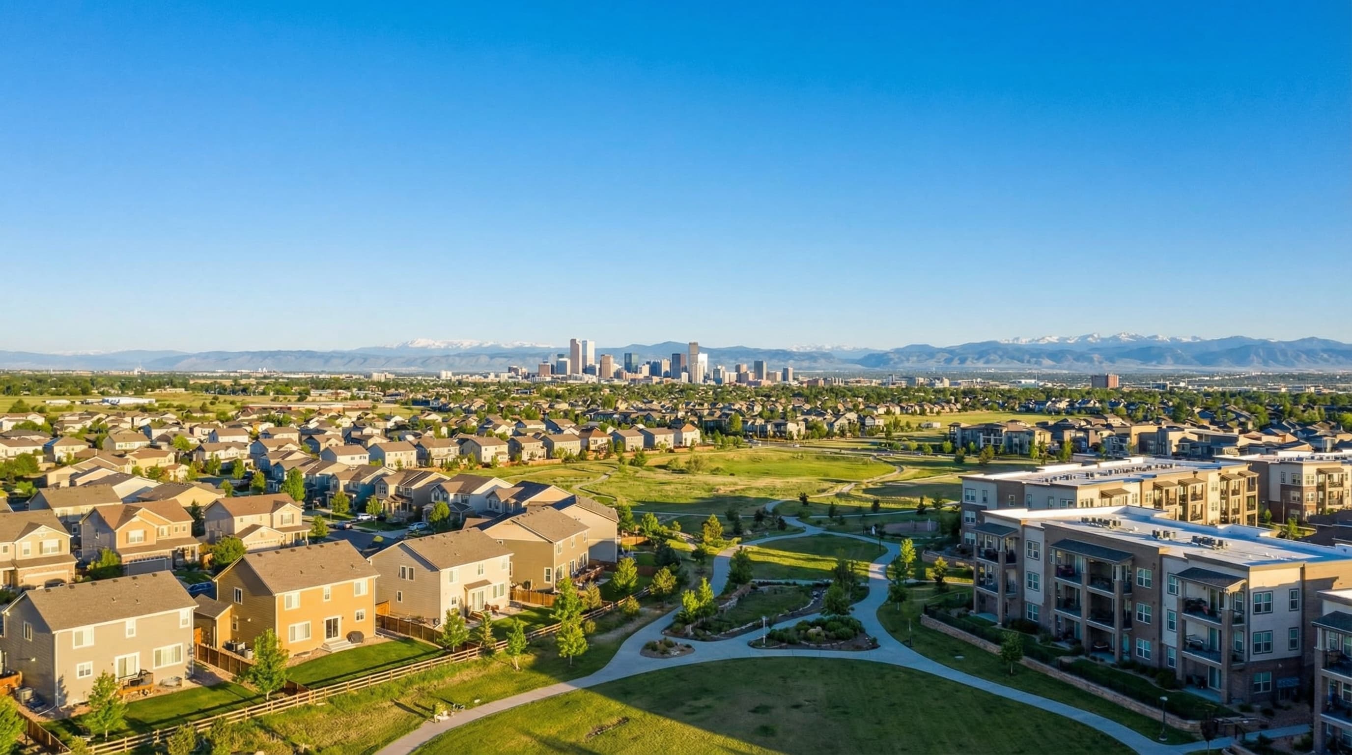 Aurora Colorado diverse suburban community with modern homes, Rocky Mountain views, and expansive Colorado plains
