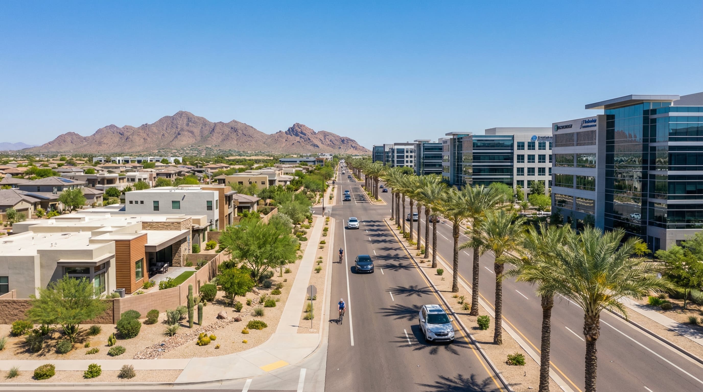 Modern Chandler Arizona tech corridor community with contemporary homes and San Tan Mountain views