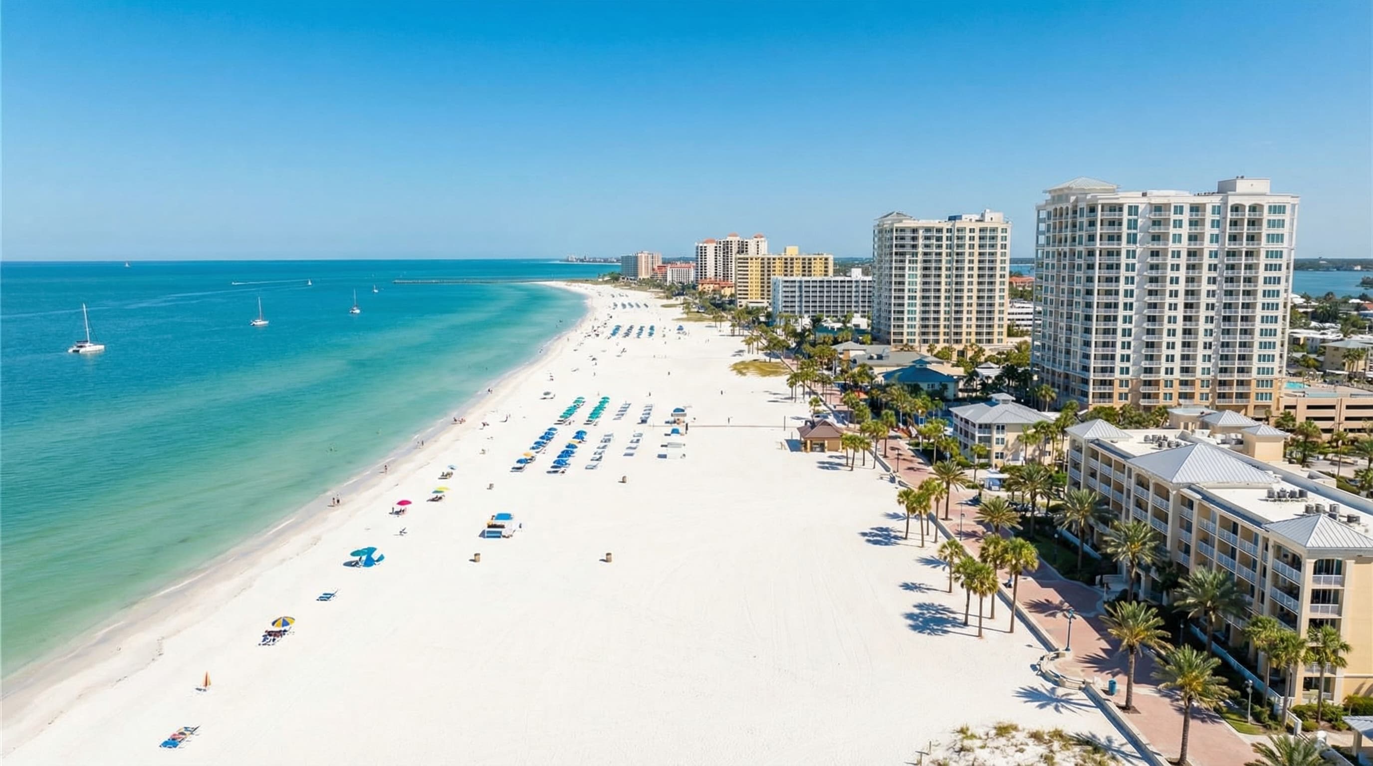 Clearwater Beach Florida oceanfront condos with white sand beaches and Gulf of Mexico sunsets