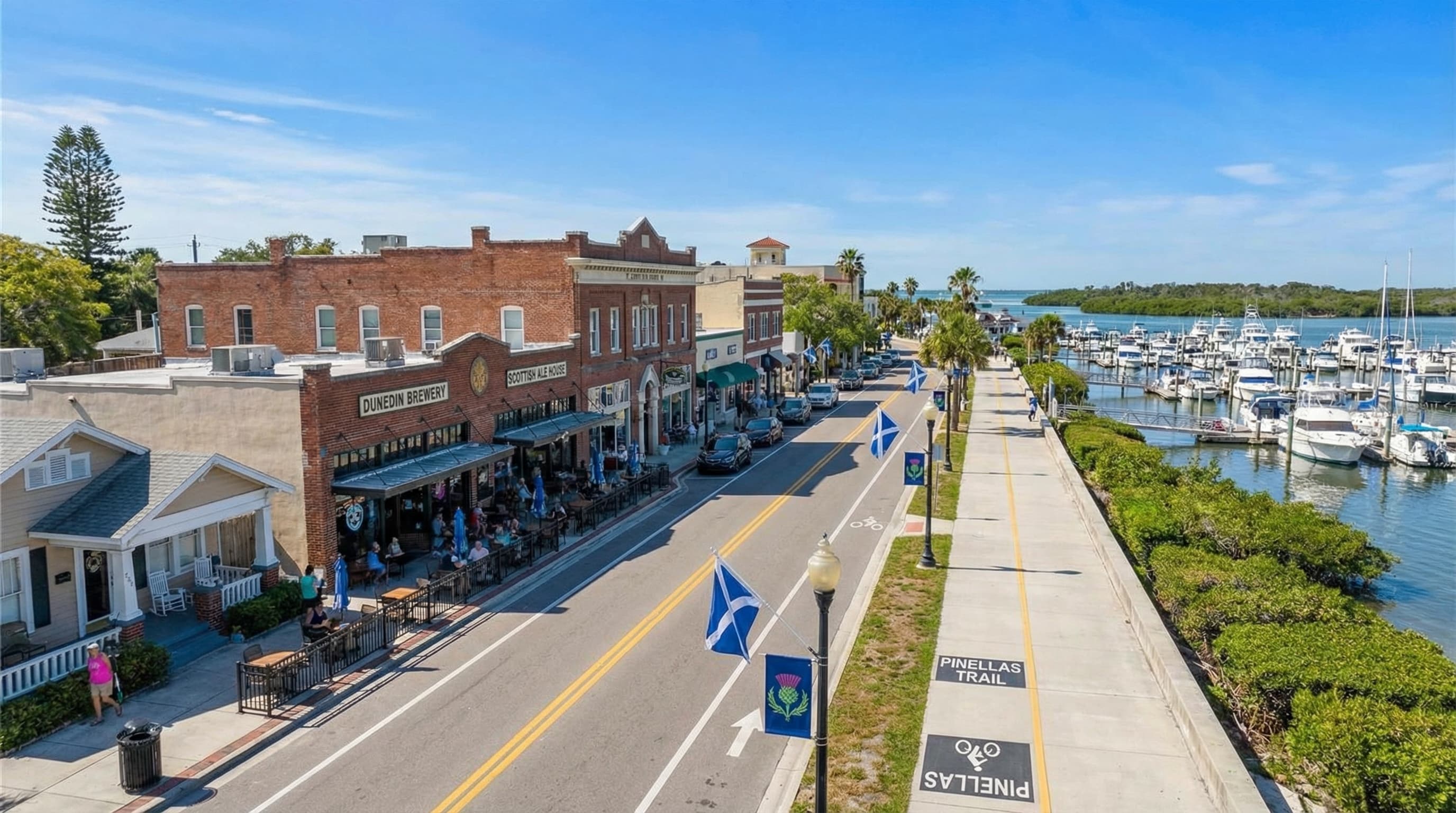 Dunedin Florida downtown Main Street with Honeymoon Island, craft breweries, and waterfront parks