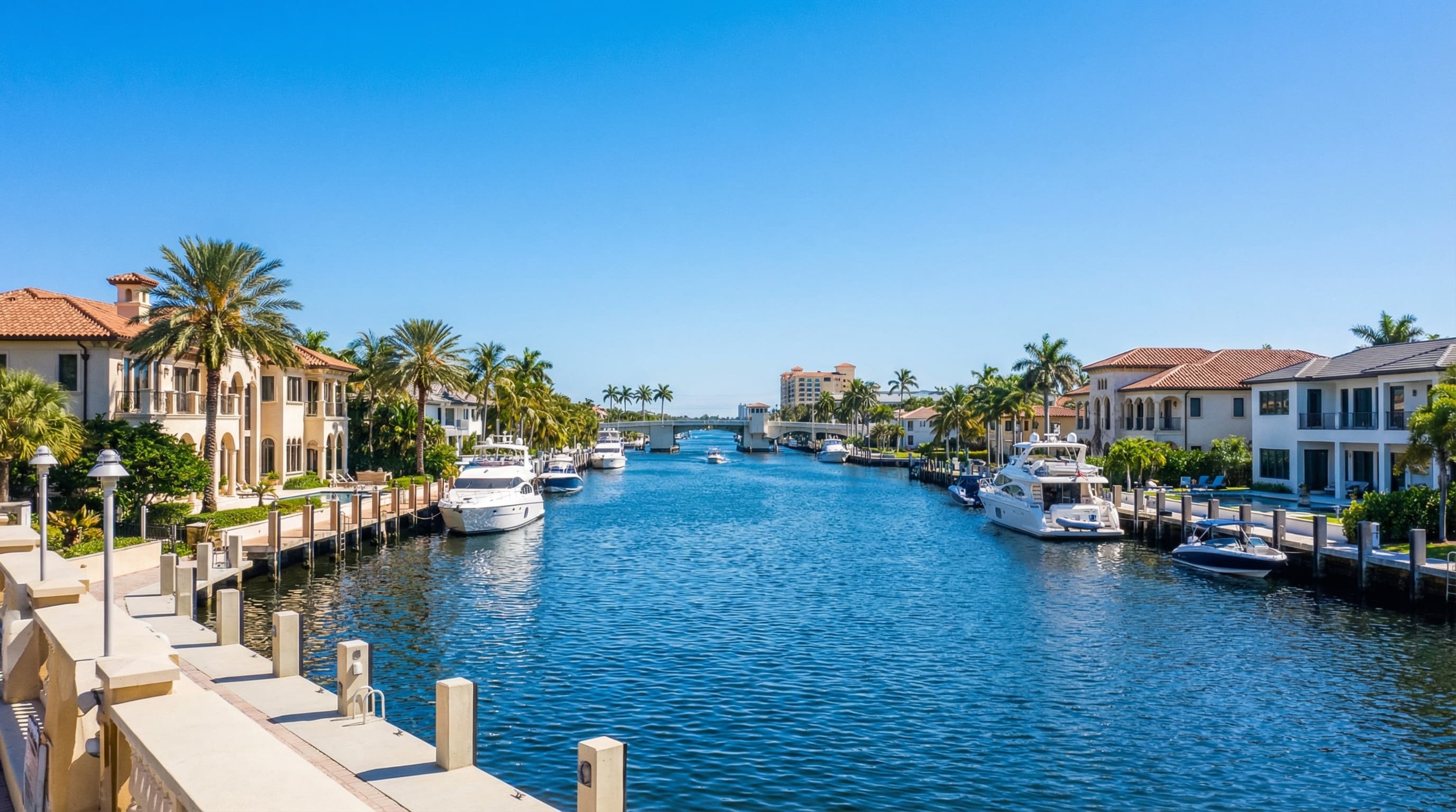 Fort Lauderdale Florida Intracoastal waterway homes with Las Olas Boulevard and yacht-filled canals