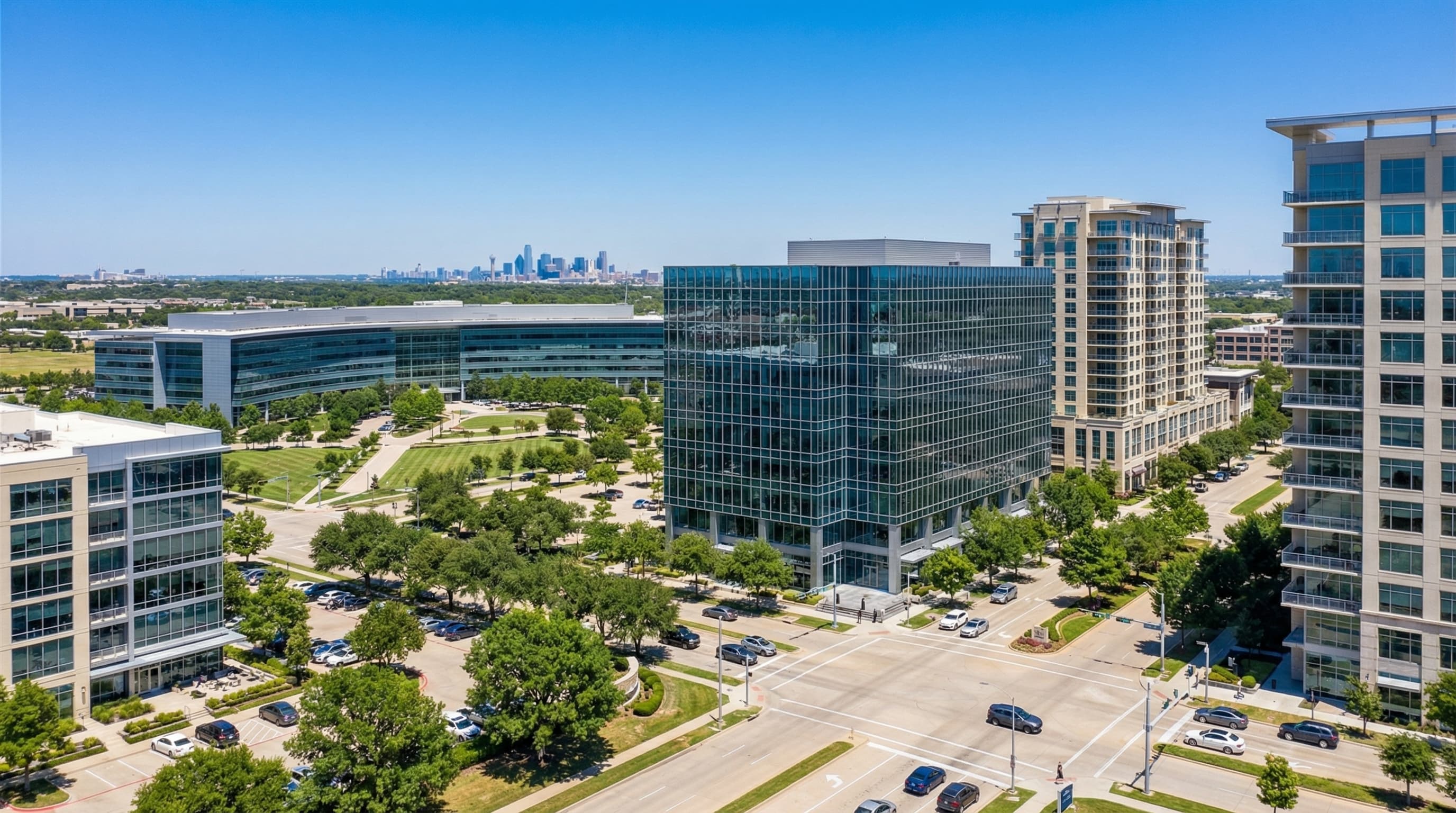 Plano Texas Legacy West development with corporate headquarters and upscale suburban homes